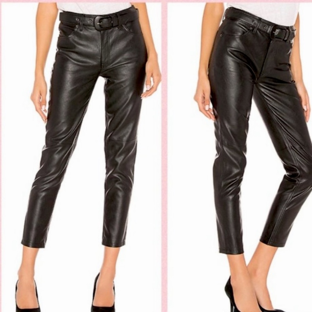 Free People Belted Black Faux Leather Skinny Pants Size 27